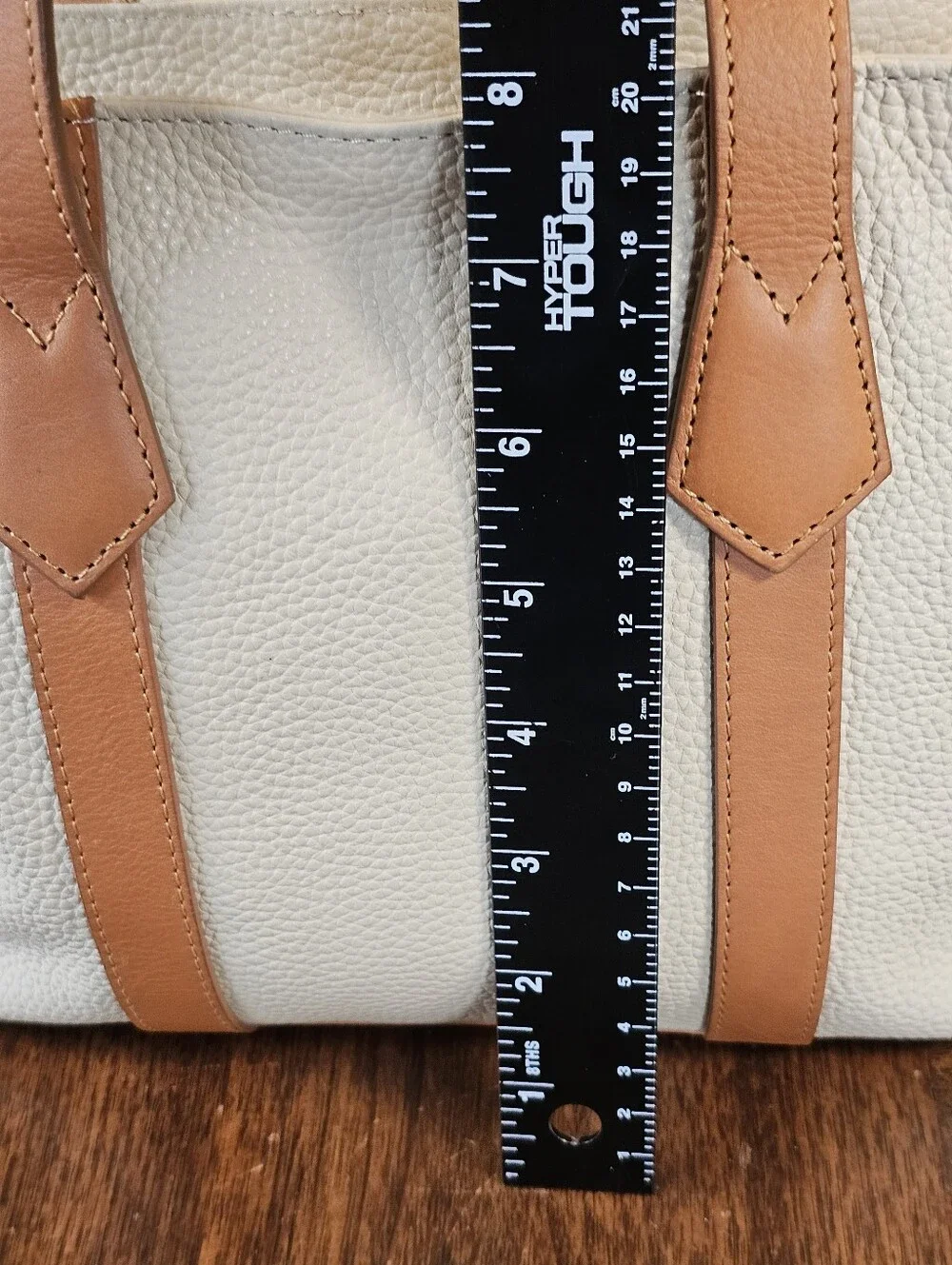 VALENTINA Italy Cream Pebbled Leather Tote Bag with Tan Straps